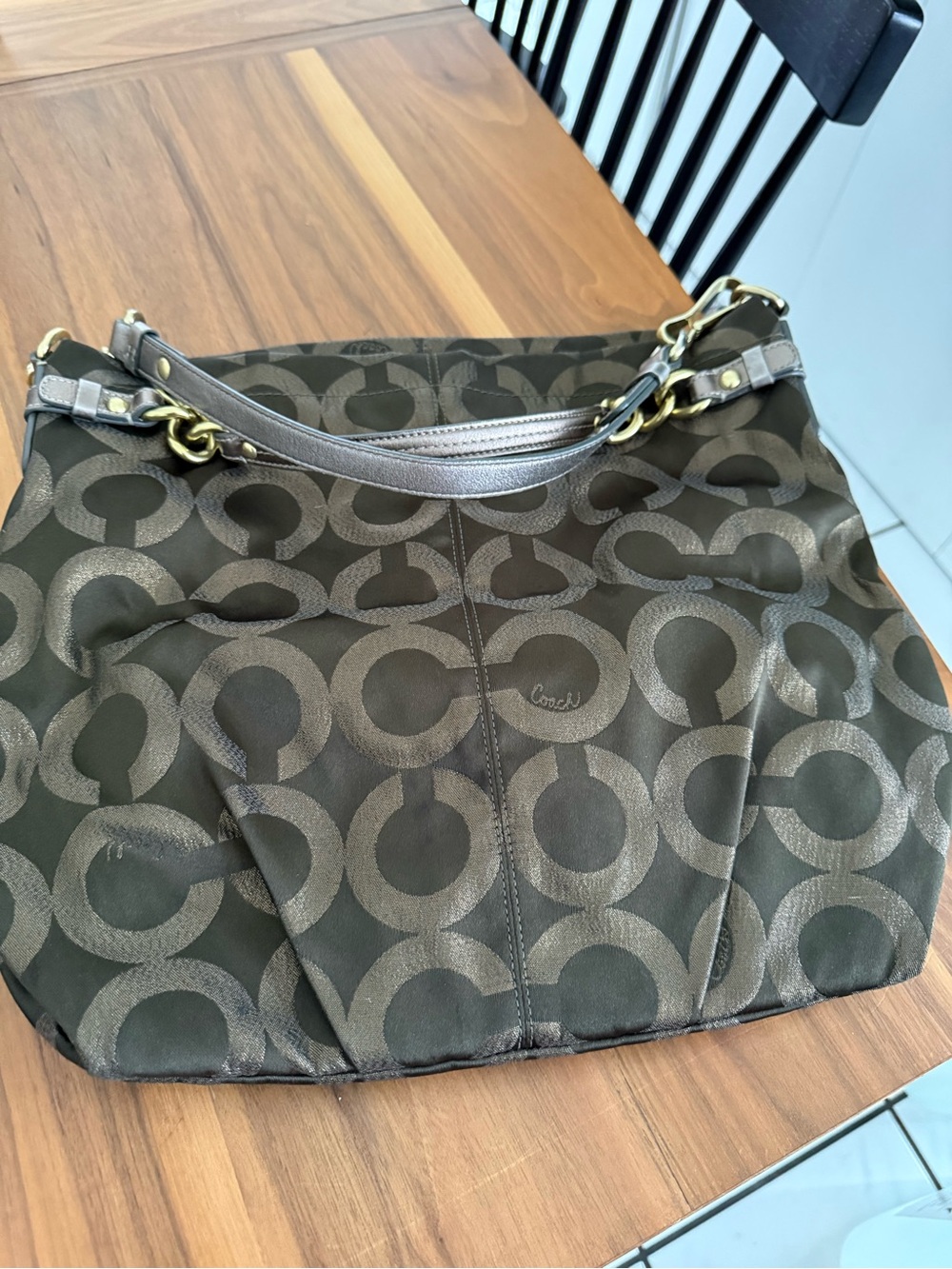 Coach Brown Signature Shoulder Bag with Gold-Tone Hardware